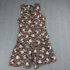 JAMIE BROOKE WOMENS VINTAGE BROWN PINK ROSE FLORAL ROMPER JUMPSUIT SHORTS SZ M
