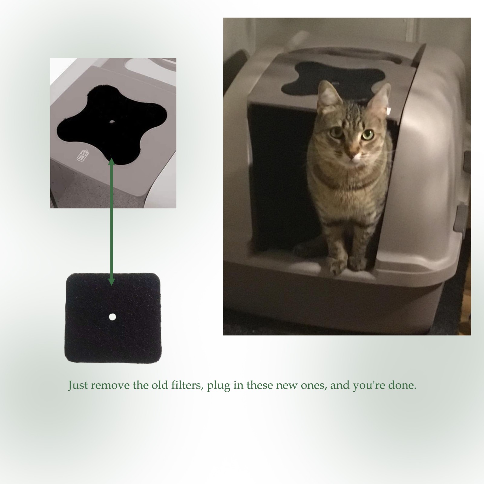 4* Activated Charcoal Filters, for  Catit Hooded Litter Box Pre-Cut Air Purifier