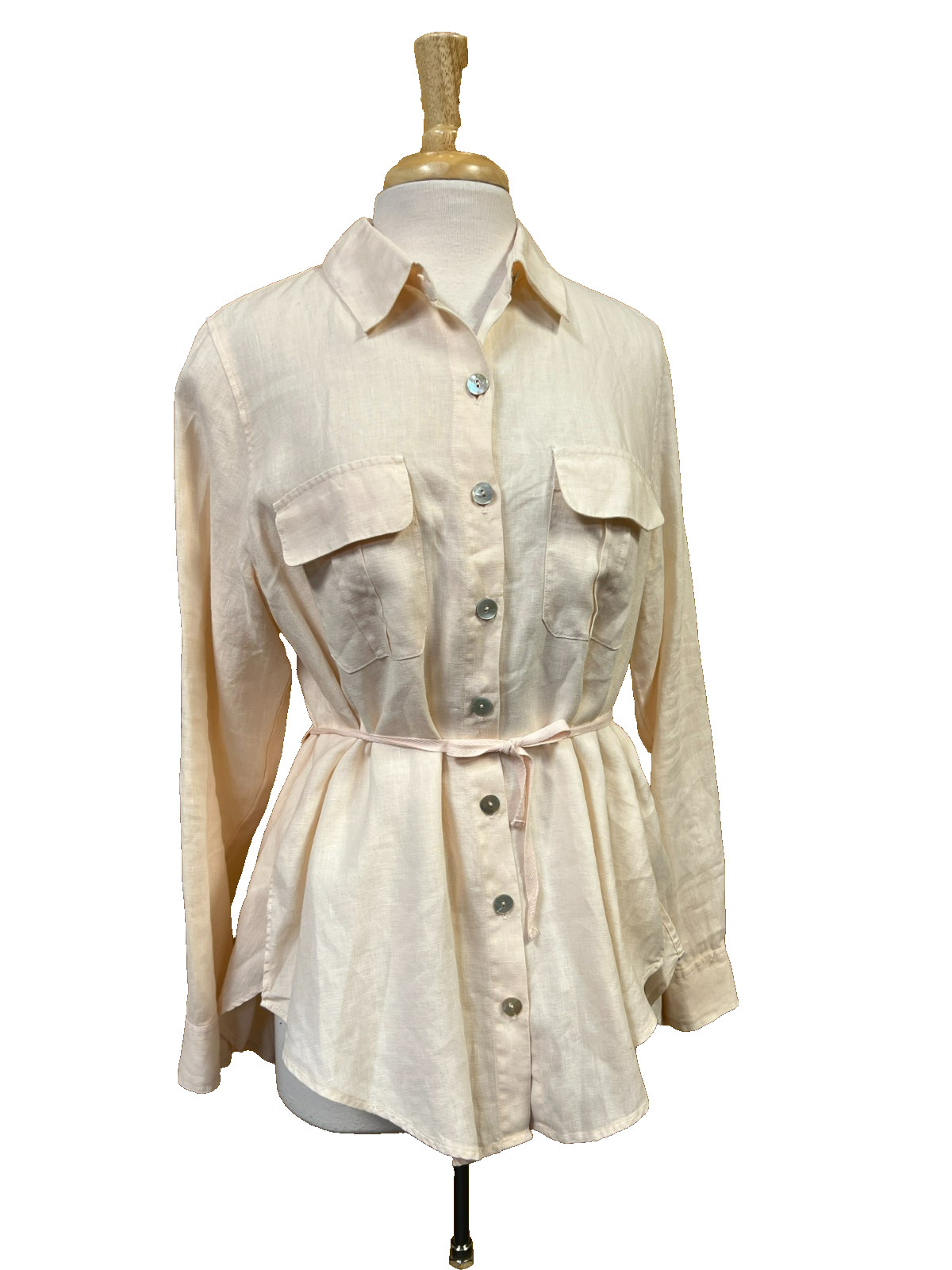 Soft Surroundings Linen Tunic Button Up Shirt Pea… - image 1