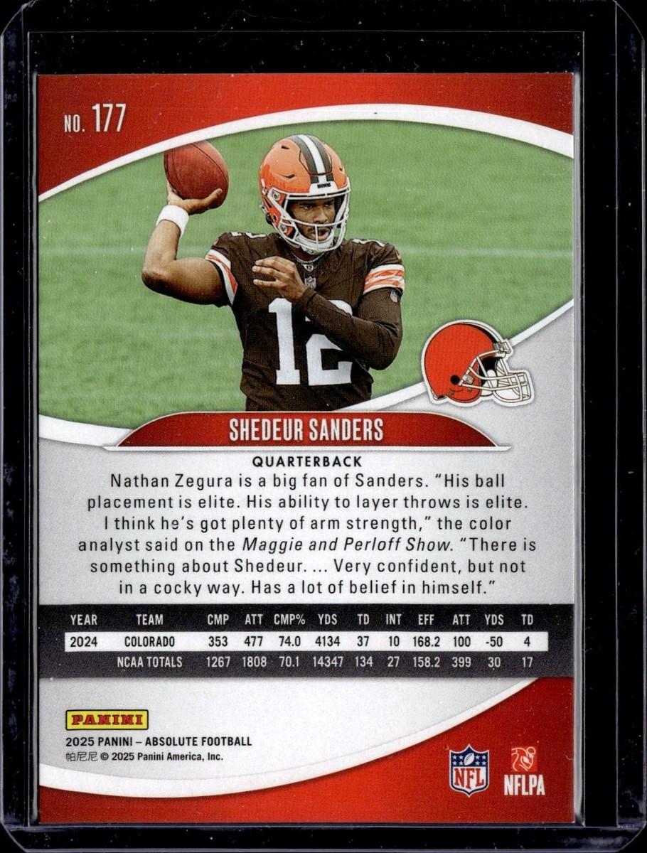 2025 Panini Absolute #177 Shadeur Sanders Rookie Red Squares /850