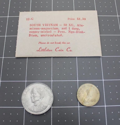South Vietnam 50 Xu Aluminum 1963 + 1 Dong Copper-Nickel 1964 Pres Ngo Dinh Diem - Image 1 of 4