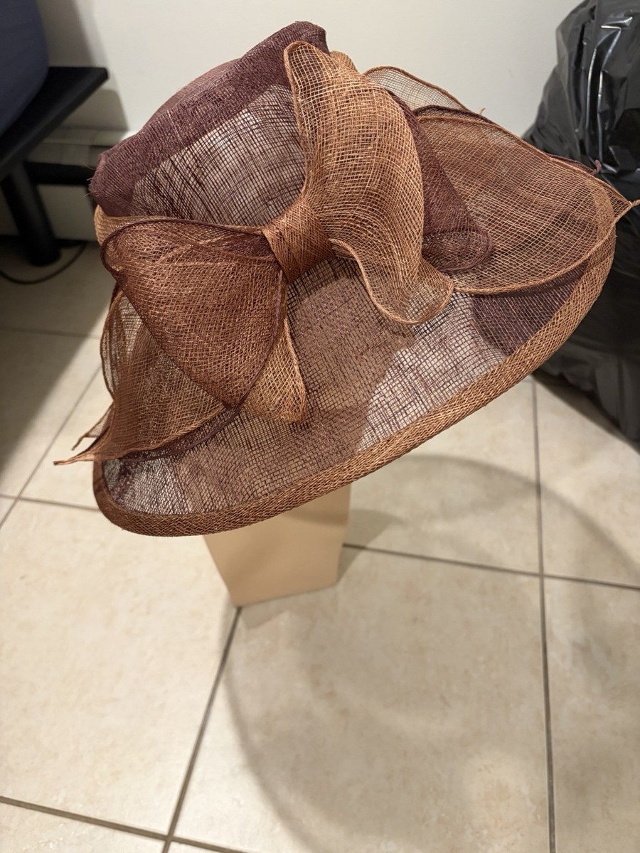 Derby Fascinator Floral Bowler & Wide Brim Dress Hat Wedding Church Brown Fall Womens Church Baptism Wedding Cloche Hat Tea Party Derby  main image 2