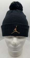 Air Jordan Youth Black and Gold Pom Beanie Youth Size