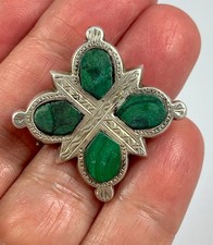 Antique Victorian c 1890 sterling silver Scottish agate malachite brooch pin