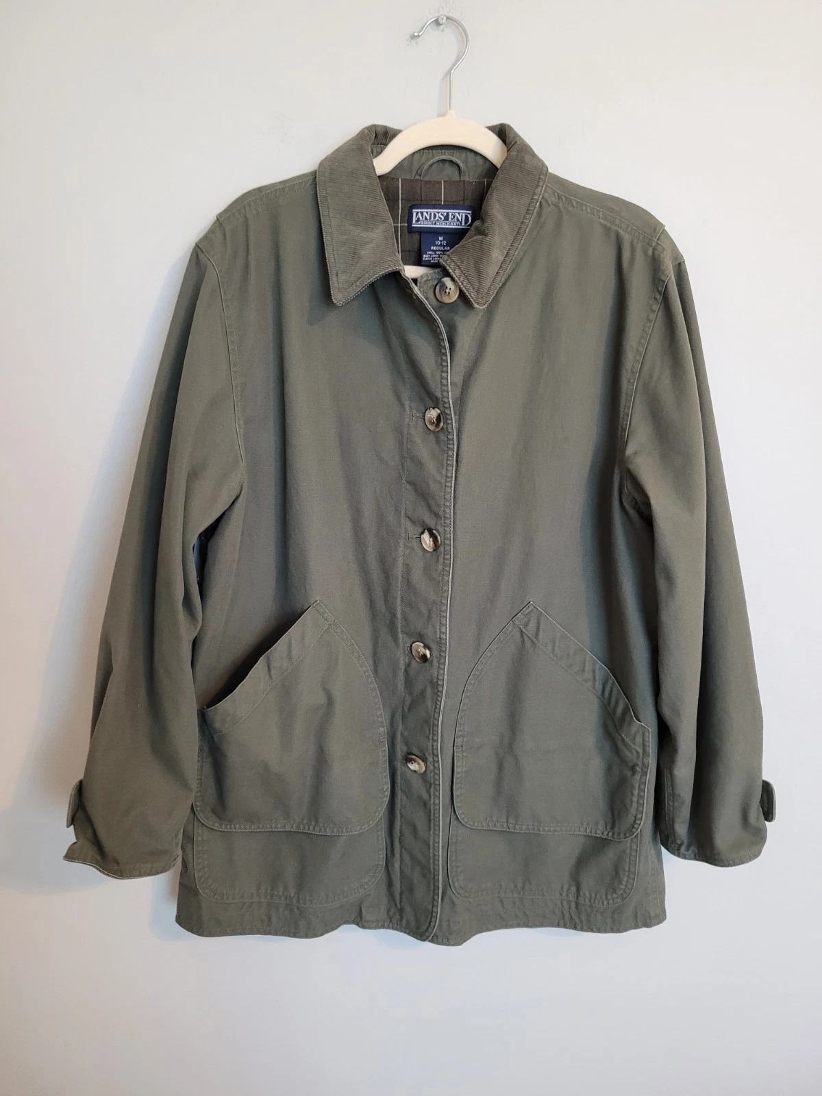 Lands End Barn Jacket Womens M 10-12 Canvas Coat Field Chore Olive Green Country