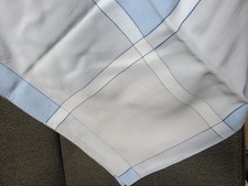 ""BLUE WITH LIGHT BLUE BORDER VINTAGE TABLECLOTH + NAPKINS"" - SIMTEX -USA
