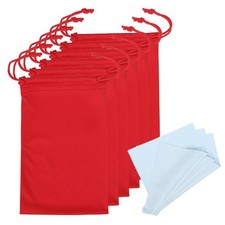 11"x7" Ski Goggle Bag, 6pcs Microfiber Goggle Pouch with Glasses Cloth, Red