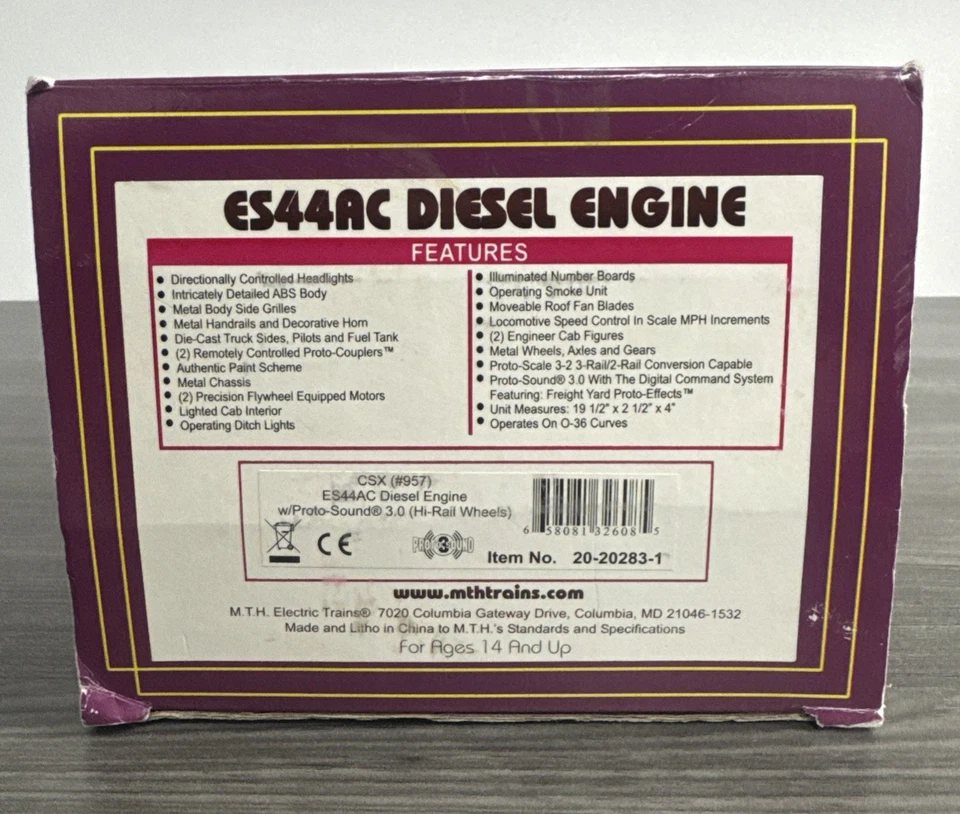 MTH #20-20283-1 O Scale ES44AC Diesel Engine CSX #957 - Proto-Sound 3.0 & NOS! - Image 2 of 3