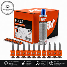 Paquete de 500 pasadores de acero para hormigón Spit Pulsa HC6-27 27 mm y pila de combustible de gas genuina