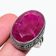 Lab-Created Ruby Gemstone 925 Sterling Silver Jewelry Ring Size 10.25 US