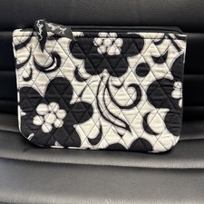 Vera Bradley quilted cosmetic bag  Night  Day" black and white floral pattern