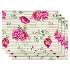 Red Peony Flowers Placemat 12"x18", Placemats Set of 4 Red Peony Flowers Wp059