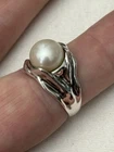 Vtg Hagit Gorali HG Israel Sterling Silver Genuine White Pearl Ring Sz8, 7.5g