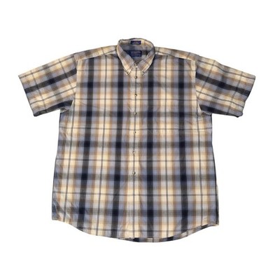 Vintage Pendleton Hemd Herren 2XL Beige Kariert Kurzarm Button Down Baumwolle