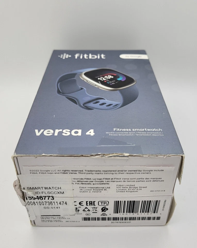 Fitbit Versa 4 Smartwatch Platinum Aluminum/Waterfall Blue Band - NEW Open Box - Image 4 of 4