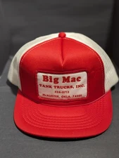 VINTAGE Big Mac Tank Trucks Hat Cap Snap Back Red White Trucker Mesh Mens 80s