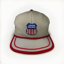 Vintage Union Pacific Railroad Hat 80s Trucker Cap w/ Patch & Rope, MADE IN USA
