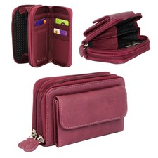 Ridgeback Ladies Zip Around Purse Wallet Card Holder Coin Pocket Black Wine Navy