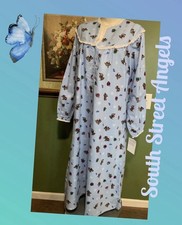 LANZ OF SALZBURG  BLUE HOLIDAY SCOTTIE V-NECK LONG FLANNEL NIGHTGOWN  MEDIUM