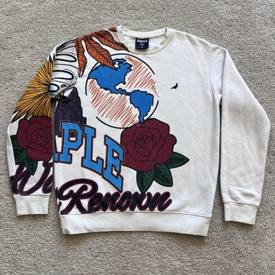 Staple Pigeon World Renown Globe Floral Sweatshirt Mens M White Graphic Crewneck
