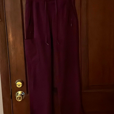 Adar Women s Medical Scrub Pants 2XS Petite Wine Solid Knit 3018P Poly/Spandex