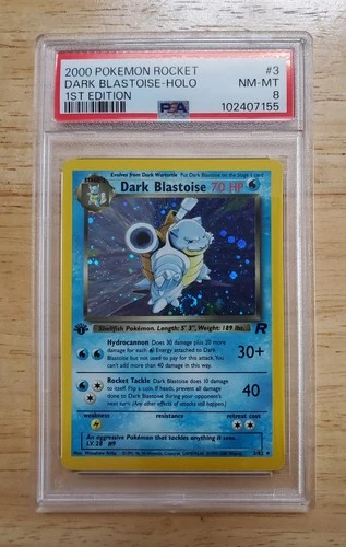 Pokemon PSA 8 NM/MT 2000 Dark Blastoise 1st Edition Team Rocket Holo Card Swirl