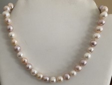 Beautiful Sterling Silver 925 Freshwater Knotted Pearl Necklace 18 9-11 MM