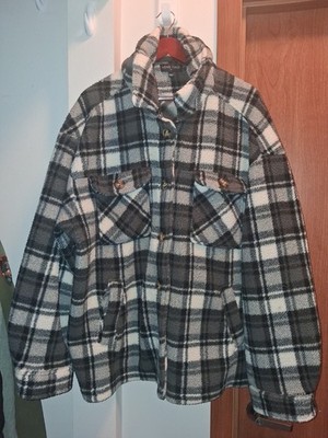 Women's Gray/Black/White Plaid Button Jacket w/ Pockets, Collared, Mid-Length M