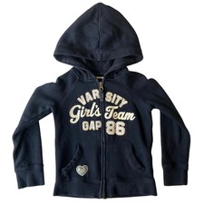 GAP Kids Toddler Girls Jacket size XS 4-5 Hoodie Full Zip Varsity Heart Blue