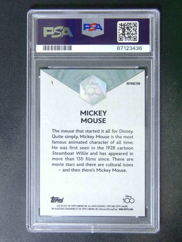 2023 Topps Chrome Disney 100 Mickey Mouse #1 Refractor PSA 9 - Picture 2 of 2