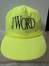 Vintage Microsoft Word Processor Hat Rope Strapback Cap Computer Neon Yellow EUC