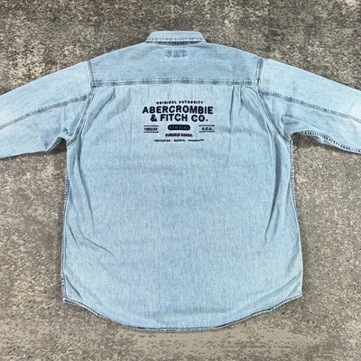 VTG Abercrombie Fitch Shirt Mens Large L Denim Button Up 90s Big Shirt Stitched