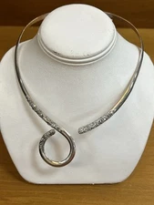 SARDA Sterling Silver Necklace Choker Double Loop Fixed Flat Torc