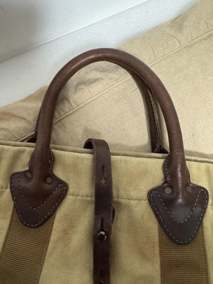 Bolso de hombro RRL & Co Ralph Lauren de cuero de lona caqui marrón fin de semana Foto 3 de 4