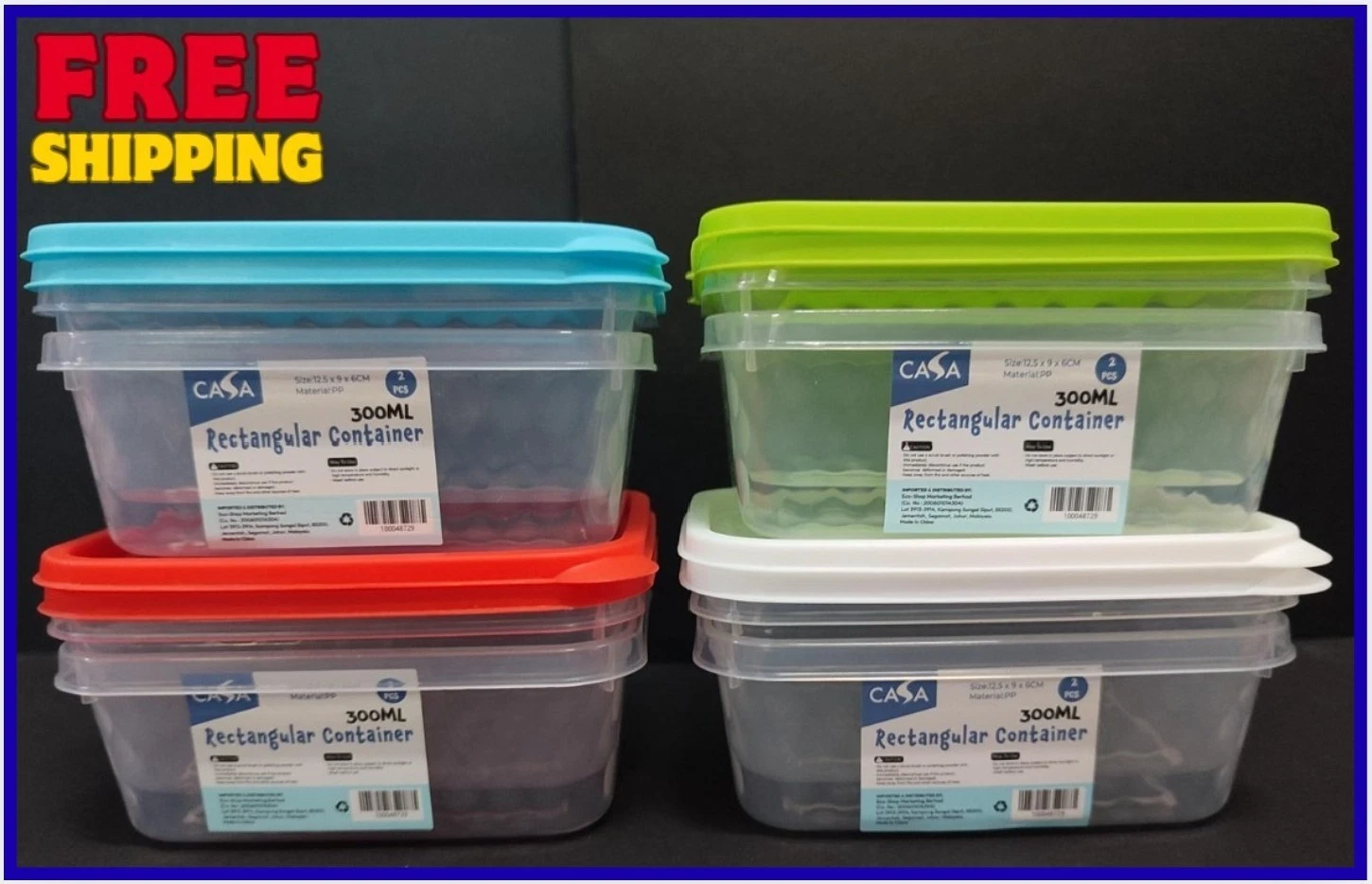 2pcs 300ml Rectangular Food Storage Container BPA Free Plastic with Lid NEW