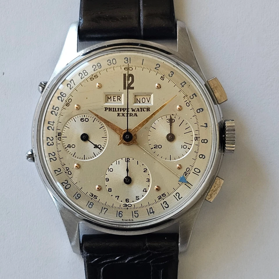 PHILIPPE WATCH-CRONO TRIPLO CALENDARIO-VALJOUX 72 C-DATO-COMPAX-RUOTA A COLONNE - Immagine 3 di 4