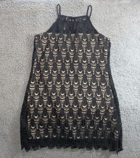 RnB Lace Dress Womens M Black Nude Sleeveless Cocktail Shift Party Mini