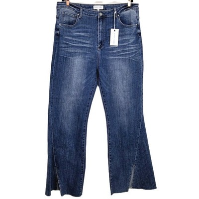 Risen Women's High-Rise Twisted Hem Flare Blue Jeans Size 3XL