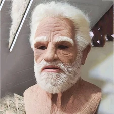 Realistic Halloween Latex Human Wrinkle Face Mask Old Man Full Head Headwear US