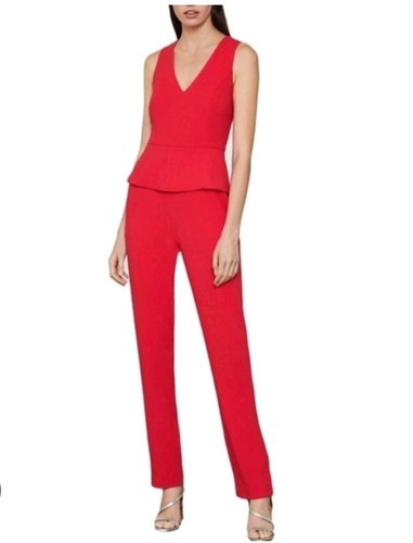 NWT BCBG MAXAZRIA SIZE 0 Cerys Red V-neck Peplum Jumpsuit - Picture 5 of 6