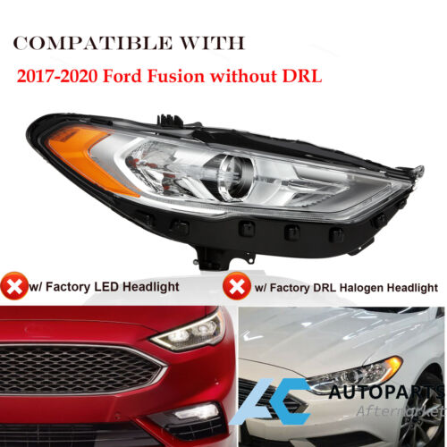 For 2017 2018 2019 2020 Ford Fusion Headlights Headlamp Halogen w/o DRL Pair - Picture 2 of 7