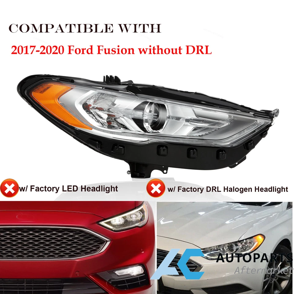 For 2017 2018 2019 2020 Ford Fusion Headlights Headlamp Halogen w/o DRL Pair Foto 2 de 4