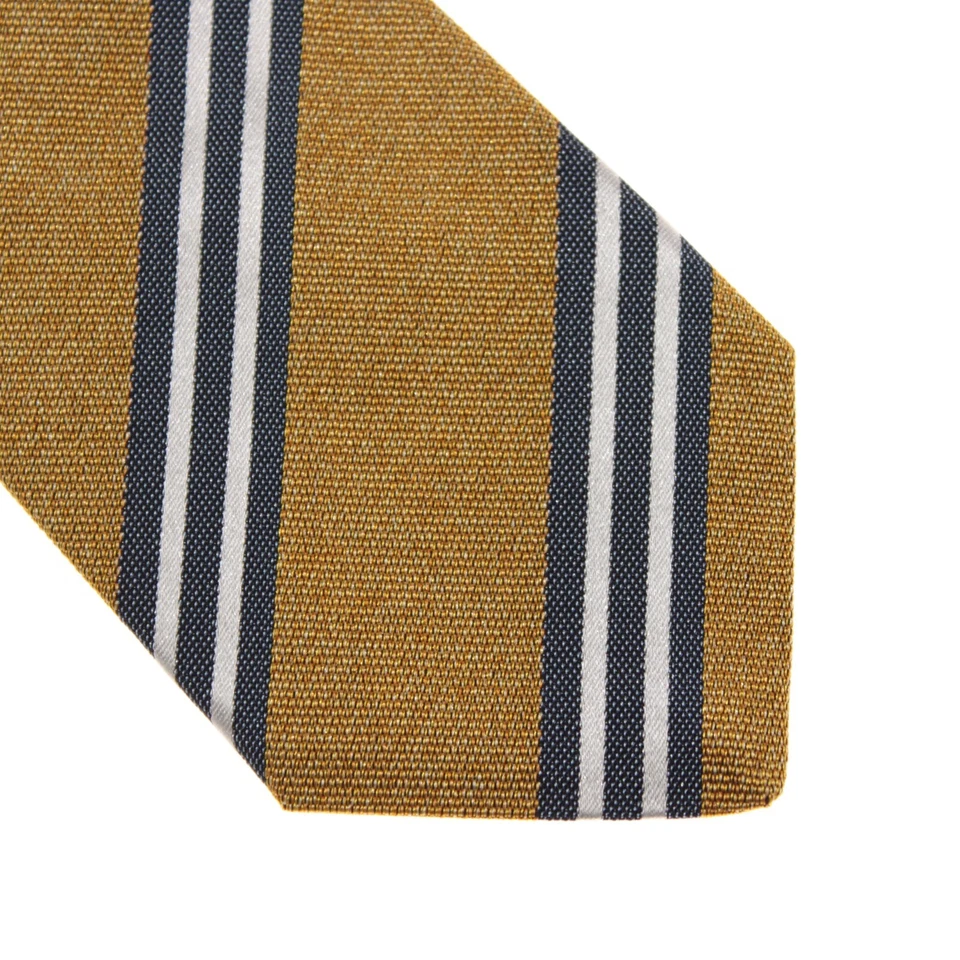 Kiton 全新无标签丝绸/棉七折领带黄色混色带蓝色/白色条纹 — 第 2/4 张图片