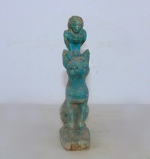 Rare Egyptian Pharaonic Antique Bastet Bast Cat With Horus Egyptian Mythology BC