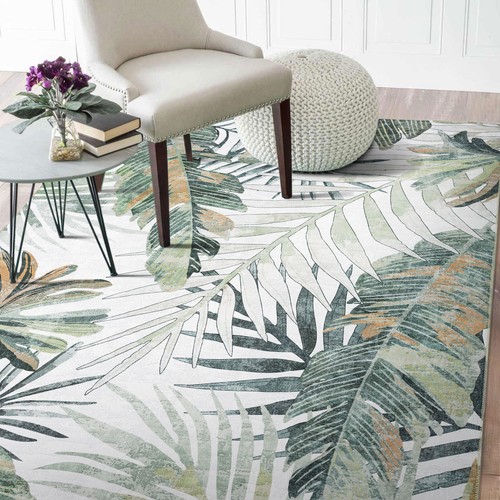 Extra Large Rug Tropical Leaves Subtle Green Modern Carpet Corridor Runner Rugs - Picture 9 of 27