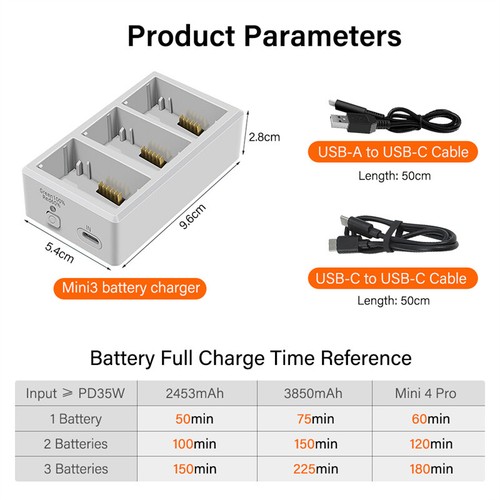 For DJI Mini 3 /Mini 4 Pro Battery Charger Hub PD 35W Fast Charging Accessories - Picture 7 of 8