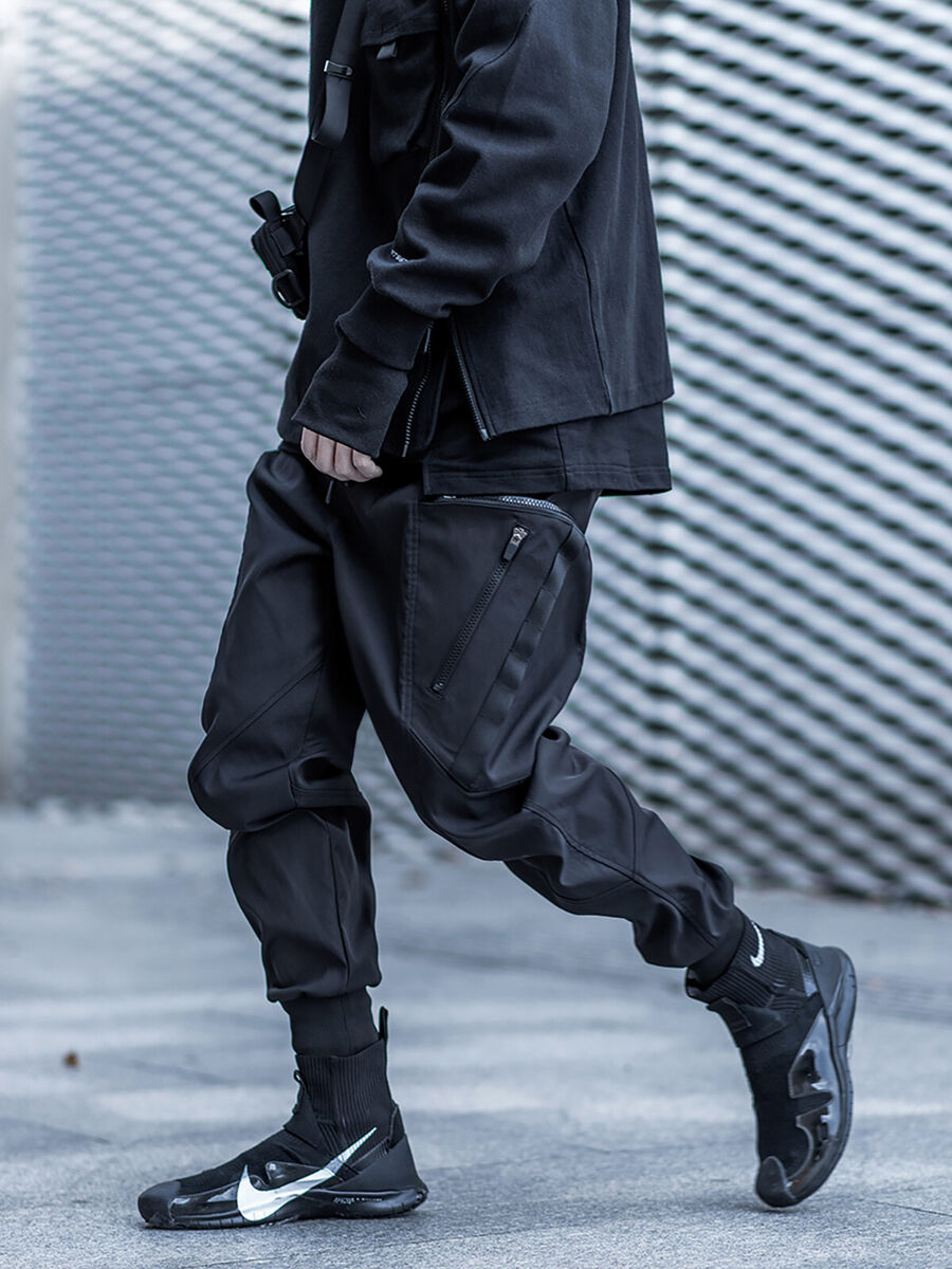 Mens Black Gothic Rock Casual Long Pants Urban Techwear Mens Black Gothic Rock Casual Long Pants Urban Techwear