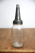 Vintage Motor Oil Bottle 1 quart Master Mfg Metal Spout Ripped glass gas station
