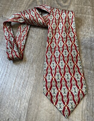 Vintage Andhurst Mens Neck Tie Geometric Abstract Burgundy Silk 56''x4'' Retro 80s