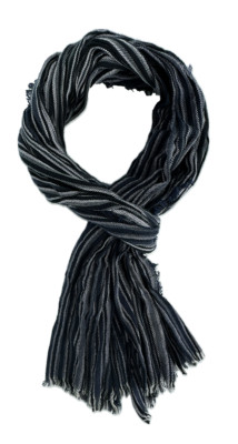 Cotton Scarf Crinkle Look Fashion Stripe Pattern Navy Grey White